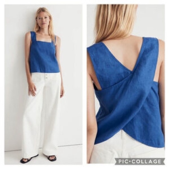 Madewell Tops - Madewell Royal Blue linen Cross-Back Tank Top